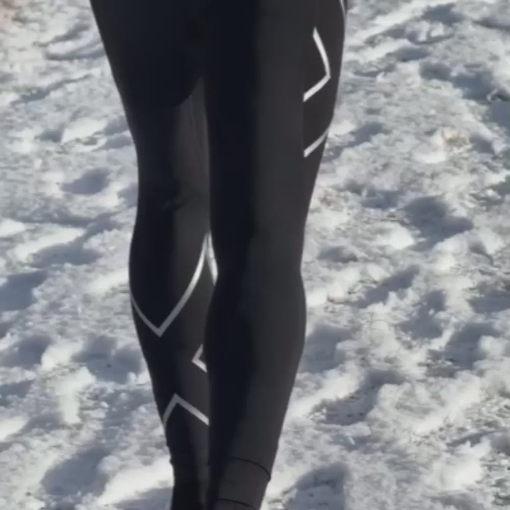 2XU Ice Mid Rise Womens Compression Long Tights - Black/Ice Blue