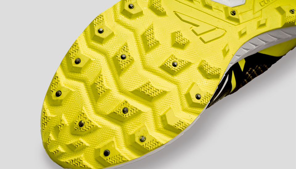 Men's Winter Running Shoes, VJ Shoes Ice Hero in yellow, grip with 18 carbon steel star-shaped studs